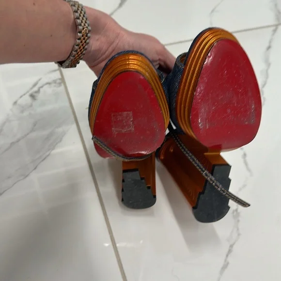 Christian Loboutin Denim Heels Platforms - Picture 3 of 3